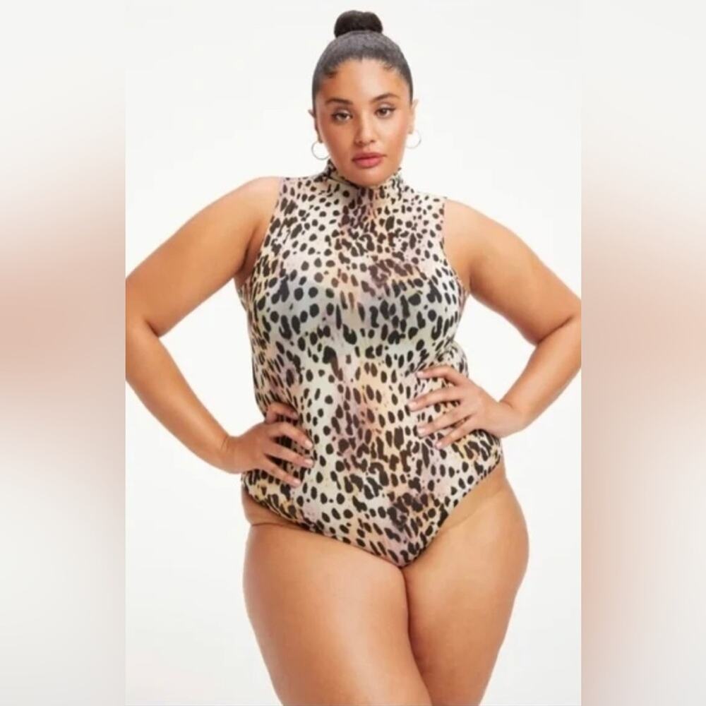 NWT Good American Rose Cheetah Mesh Bodysuit XS